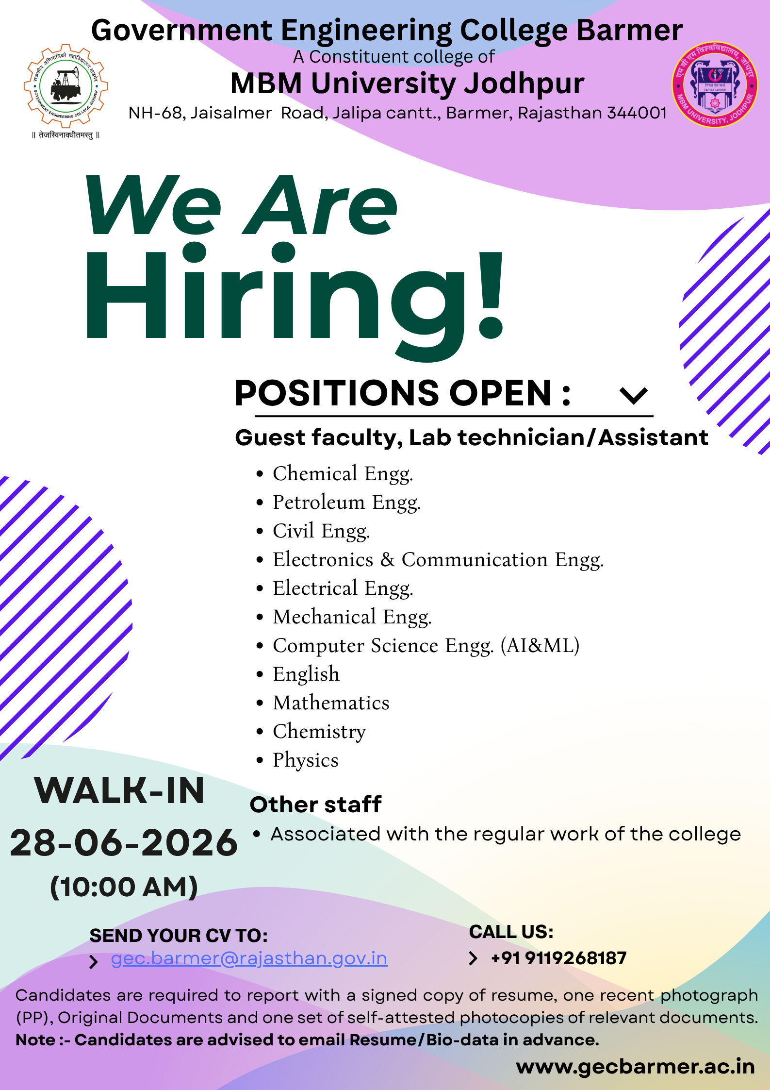 B.E. Admissions Open 2026